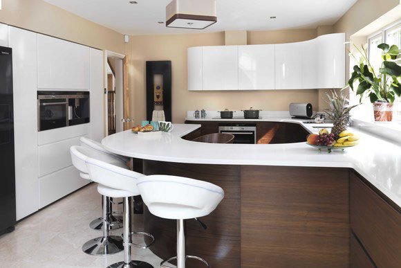 Walnut Veneer High Gloss Bespoke Fitted Kitchen