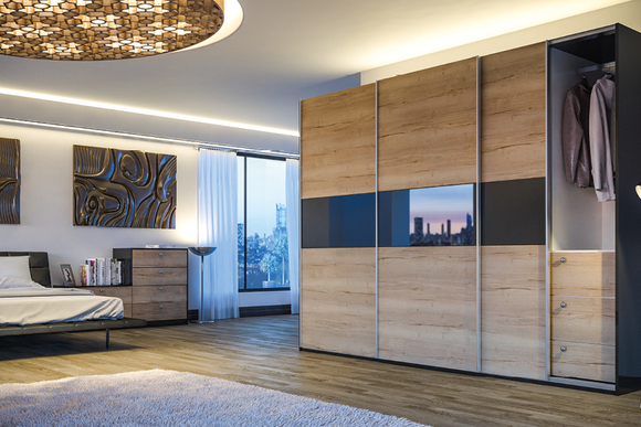 Glidor Halifax Natural Oak Ultragloss Black Ultra B Bedroom Wardrobes